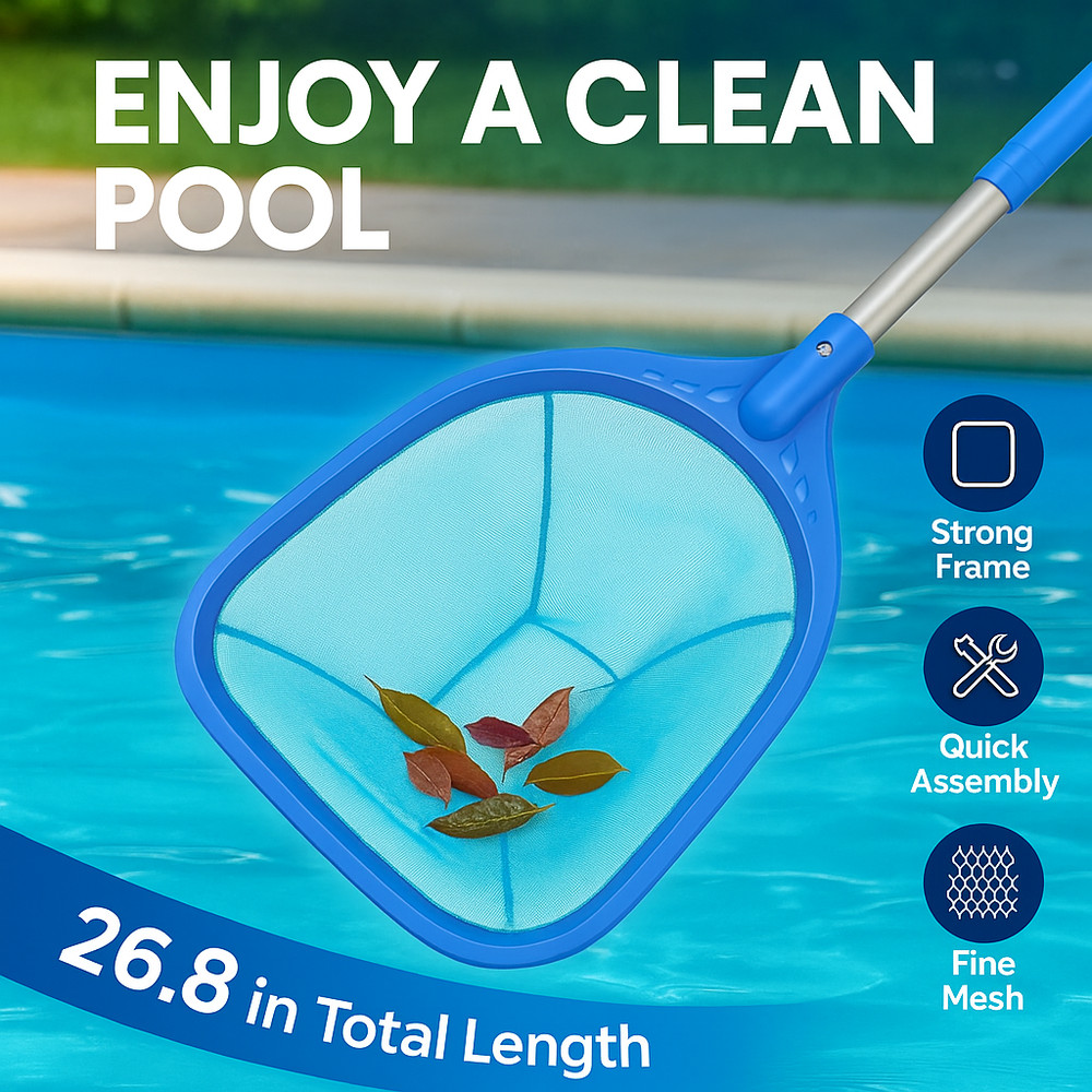 Pool Skimmer Net with Pole 26.8&Prime; Leaf Rake for Hot Tub Spa Debris Cleaning Tool