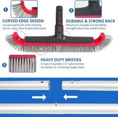 Swimming Pool Brush with Pole – 17.5&Prime; Wall Brush with 10FT Adjustable Aluminu…