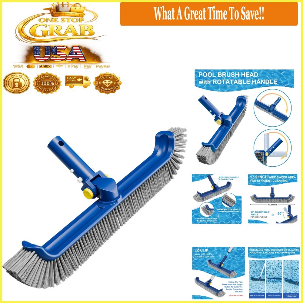 Heavy-Duty 17.5&Prime; Pool Brush with Rotatable Handle for Inground & Vinyl Pools