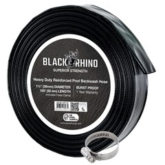 U.S. Pool Supply Black Rhino 1-1/2&Prime; x 100&prime; Pool Backwash Hose with Hose Clamp