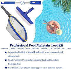 Poolvio Swimming Pool Cleaning Kit, 14 » Brush Head & 50 » Telescopic Aluminum P