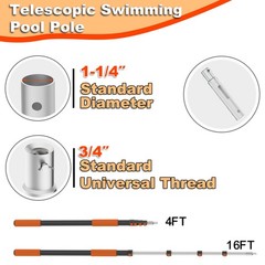 Telescopic Pool Pole 416 FT with 4 Baffle Locks for Cleaning Nets and Brushes