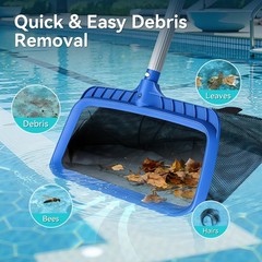 Pool Skimmer Net Heavy Duty Diamond Mesh Leaf Rake for Debris 15.5in Basket