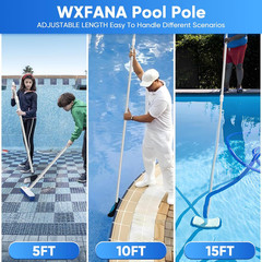 15FT Telescopic Pool Pole, Pool Skimmer Pole Heavy Duty, Adjustable 3 Piece Expa