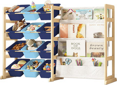 Toy Storage Organizer with Bookshelf – 12 Storage Bins 4-Tier Multipurpose Shelf