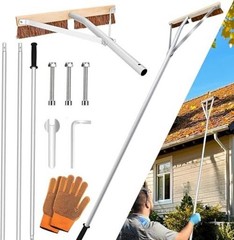 Leaf Roof Brush with Gloves, Roof Rake Remove Leaves, Adjustable 5-21ft 21FT