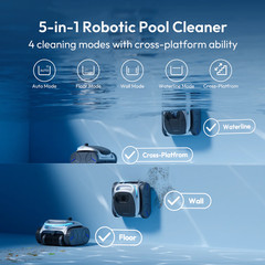 BuHybrid L6 Robotic Pool Cleaner Corded & Cordless Floor/Wall/Waterline 1615 SF