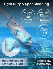 Lightweight Portable Pool Vacuum with 60-Minute Runtime for Easy Spot Cleaning