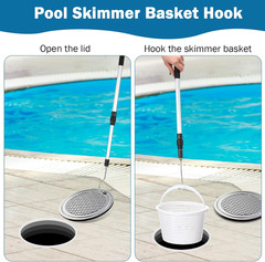 3 Pcs Pool Skimmer Basket with Extendable Hook for Cleaning