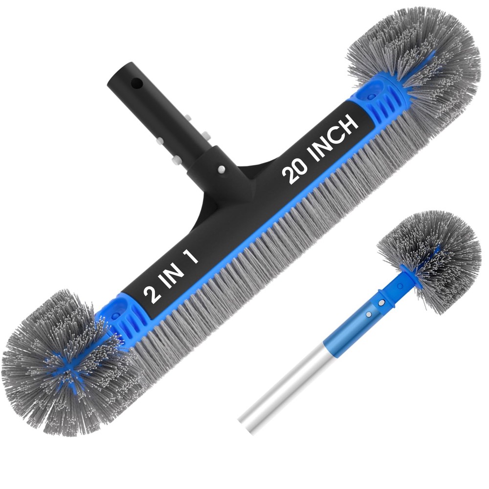 20 » 2 in 1 Pool Brush Head Cobweb Duster Heavy Duty Pool Cleaning Detachable…