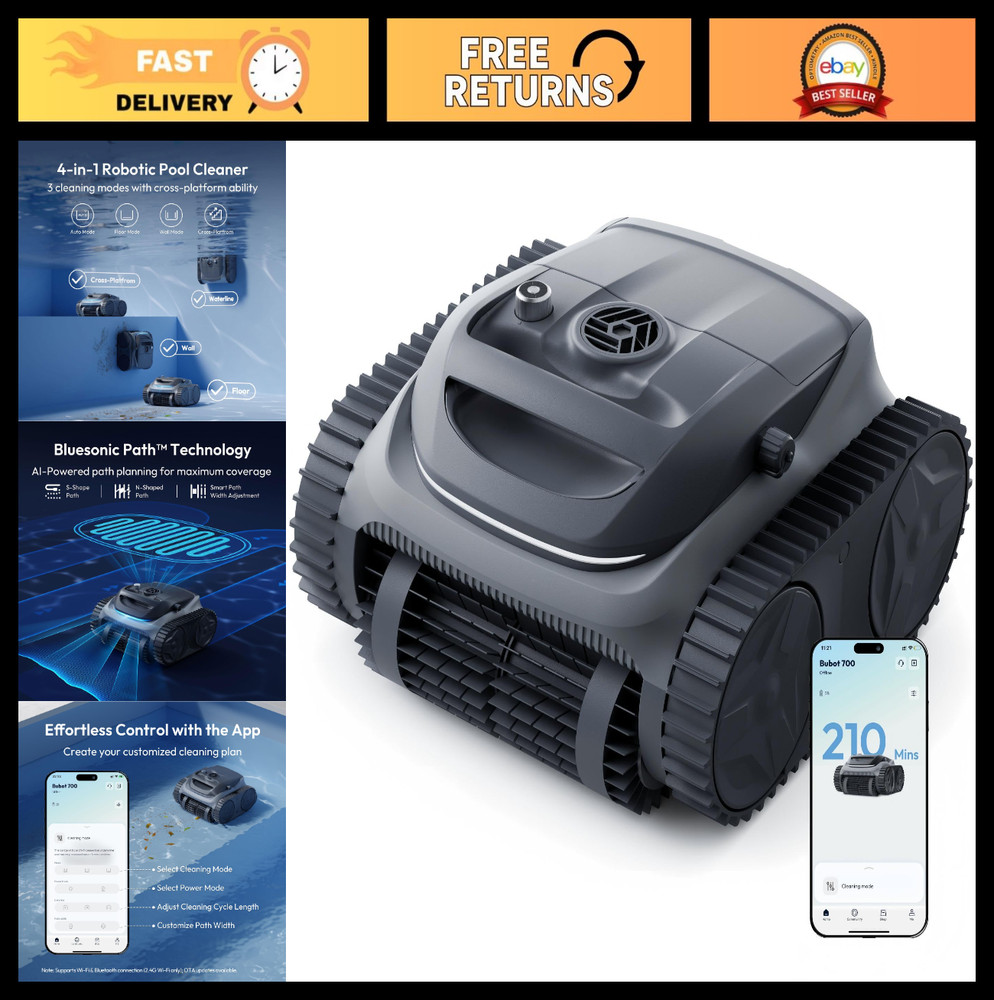 Cordless Robotic Pool Vacuum for Inground & Above Ground Pools, 210 Min Runtime,