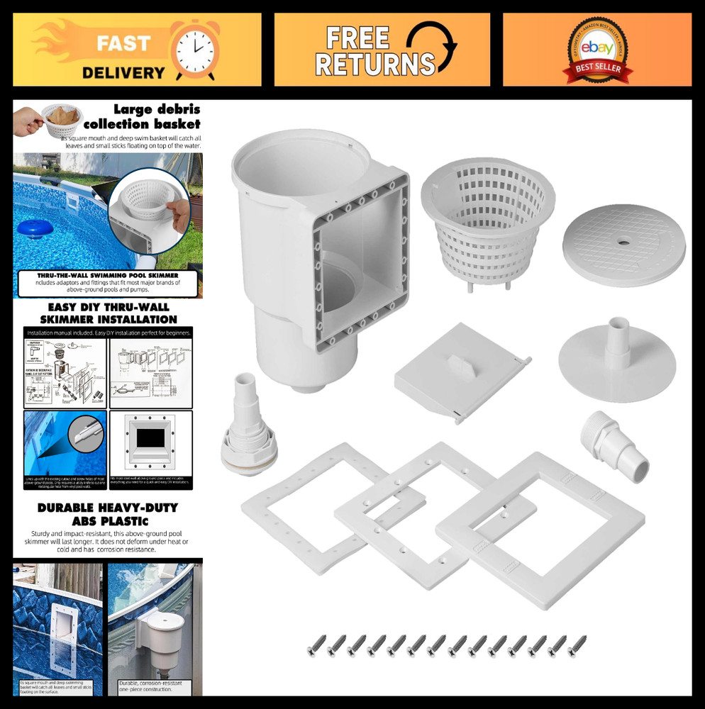 Universal Fit Above Ground Pool Skimmer Kit – Thru-Wall Accessory, 6&Prime; Opening