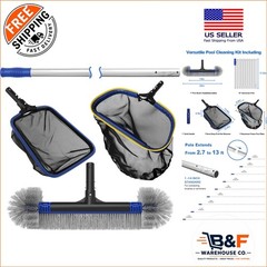 5-in-1 Pool Cleaning System: Rake, Brush Head & 13ft Adjustable Pole