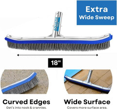 Pool Brush Head, 18&Prime; Heavy Duty for Cleaning Walls & Floors, Stainless Steel Bri