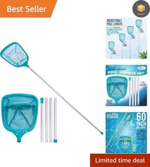 Effortless Pool Cleaning: 5ft Leaf Skimmer Net with Aluminum Poles – Blue