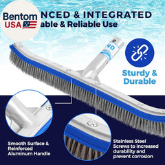 Heavy Duty Pool Brush – 18-Inch Extra-Wide Metal Brush Head with Stainless Steel