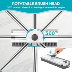 Floor Scrub Brush, 3 in 1 Floor Scrub Brush with 54-in Adjustable Grey White