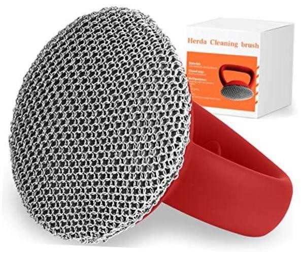 Cast Iron Cleaner Scrubber with Heavy Duty Handle, 3mm Welded 1 pieces Red