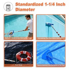 Telescopic Pool Pole 416 FT with 4 Baffle Locks for Cleaning Nets and Brushes