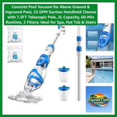 22 GPM Pool Vacuum with 60-Min Runtime & 7.3FT Telescopic Pole