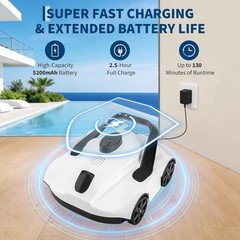 Battery Powered Pool Vacuum Robot 130Min Runtime for Above Ground Pools 860Sq.Ft