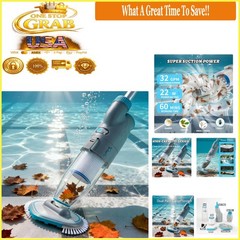 50 PRO 2026 Cordless Pool Vacuum Cleaner Heavy-Duty Debris Spas Hot Tubs Gray