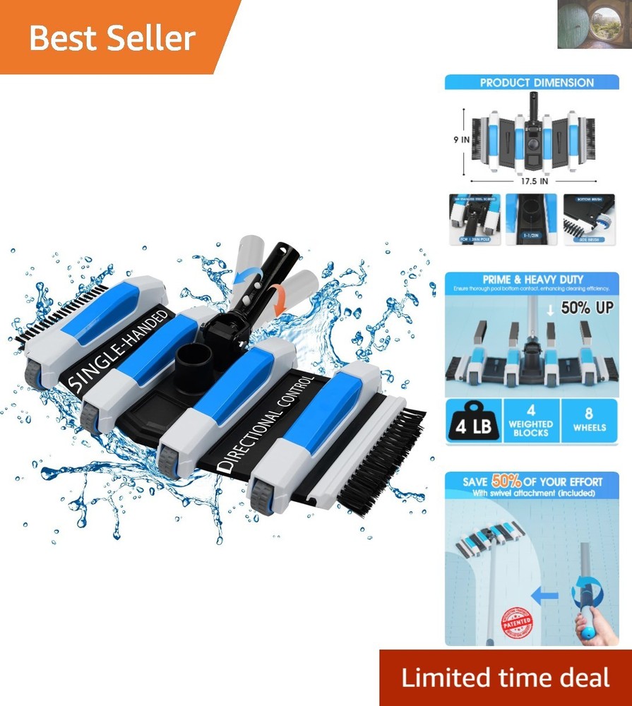 Professional Pool Vacuum Head with Directional Handle and Non-Slip Wheels – Blue
