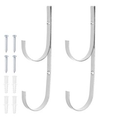 2-Pack Pool Pole Hanger, Iron Pool Hooks with Screws for Garden Tools [Silver]
