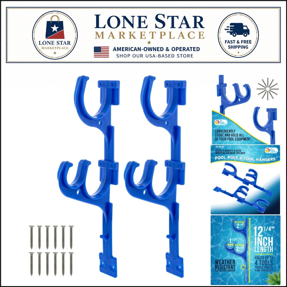 2-Pack Plastic Pool Pole Hooks – Efficient Storage for Skimmers, Rakes & More