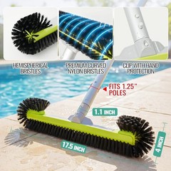 Ergonomic Pool Scrub Brush for Tile and Vinyl with 1.25” Pole Compatibility