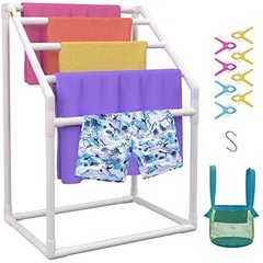 Pool Towel Rack, Freestanding Outdoor PVC Trapedozal Poolside 5 Bar White