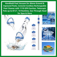 Cordless Rechargeable Pool Vacuum with 1110 GPH Suction, Telescopic Pole 87.5&Prime;