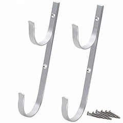 Aluminum Pool Pole Hanger Set with 2 Hooks for Rakes, Nets, and Brushes