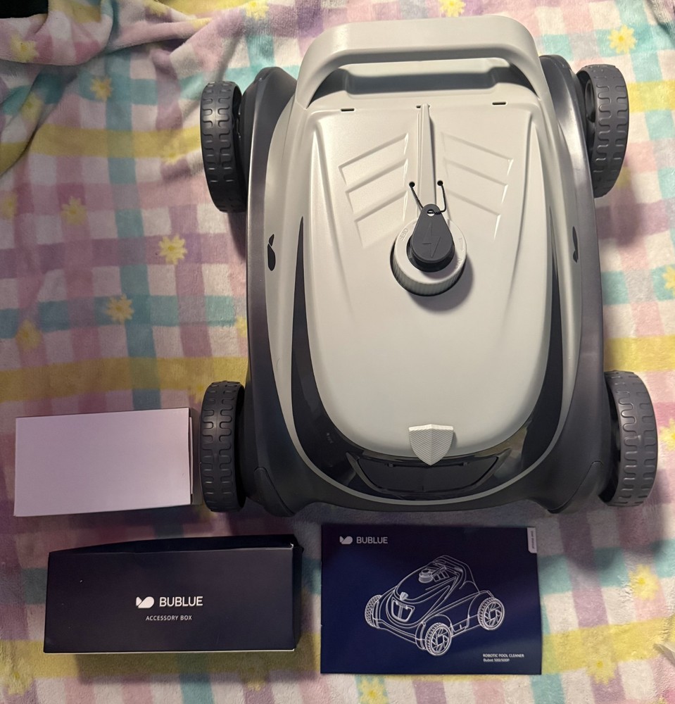 Bublue Robotic Pool Cleaner Gray Black with Accessories Power Cord Brush
