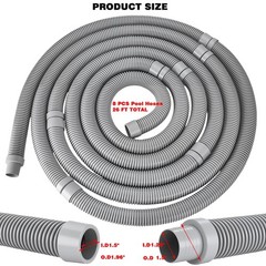 Pool Cleaner Hose Replacement – 1.5 Inch 8-Piece Universal 26 feet, Gray
