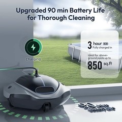 Bubot 300P Cordless Pool Robot Vacuum w/DirtLock, LED, 850 Sq.ft – Fast Charge