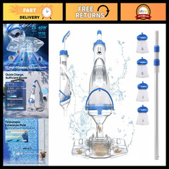 Cordless Rechargeable Pool Vacuum Cleaner for Above/In-Ground Pools, 1110 GPH Su