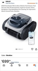 BUBLUE Bubot 700 Cordless Robotic Pool Cleaner, Smart Navigation, 210min, Obsid…